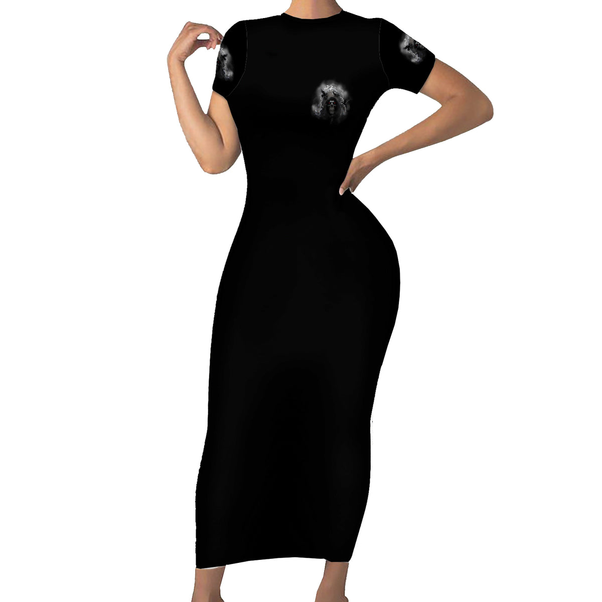 I Can't Go To Hell Reaper Bat Short Sleeve Bodycon Dress - Wonder Print Shop