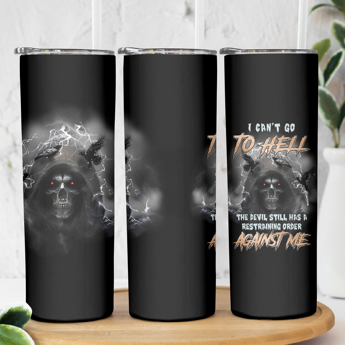 I Can't Go To Hell Reaper Bat Skinny Tumbler - Wonder Print Shop