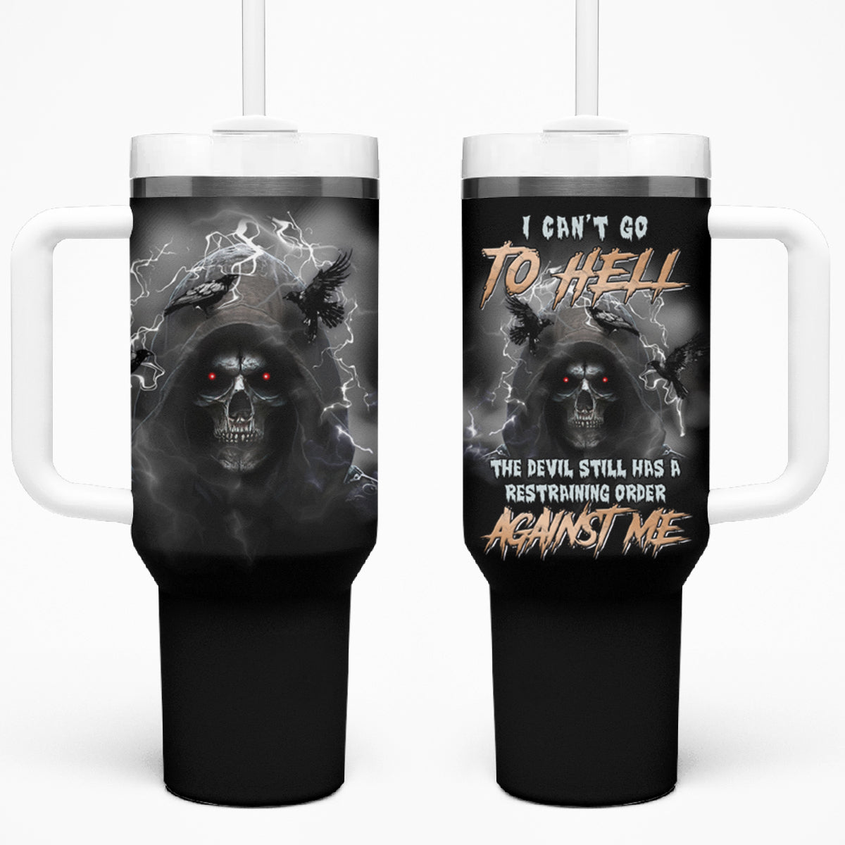 I Can't Go To Hell Reaper Bat Tumbler With Handle - Wonder Print Shop