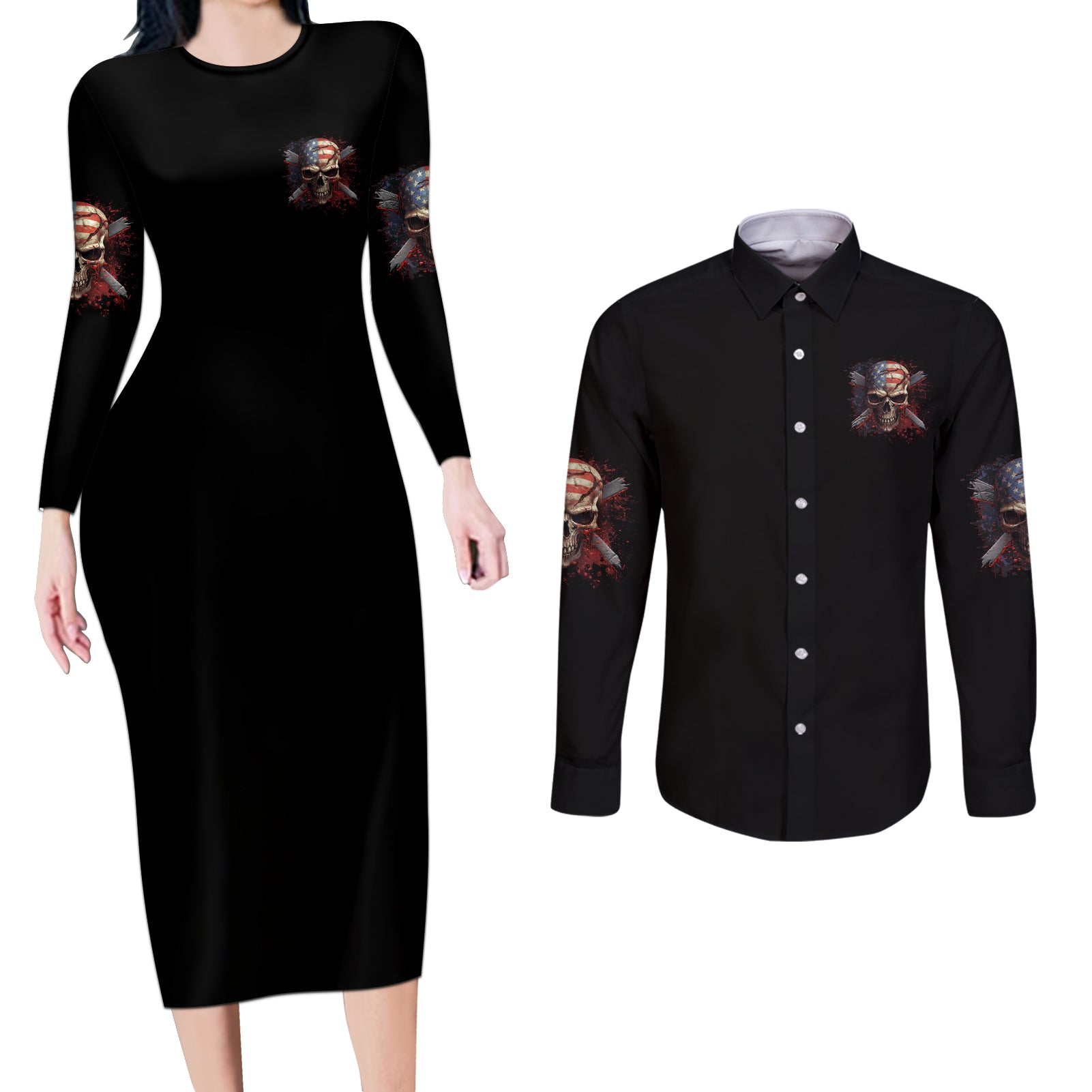 If Karma Doesn't Hit You Trust Me I Will Couples Matching Long Sleeve Bodycon Dress and Long Sleeve Button Shirt - Wonder Print Shop