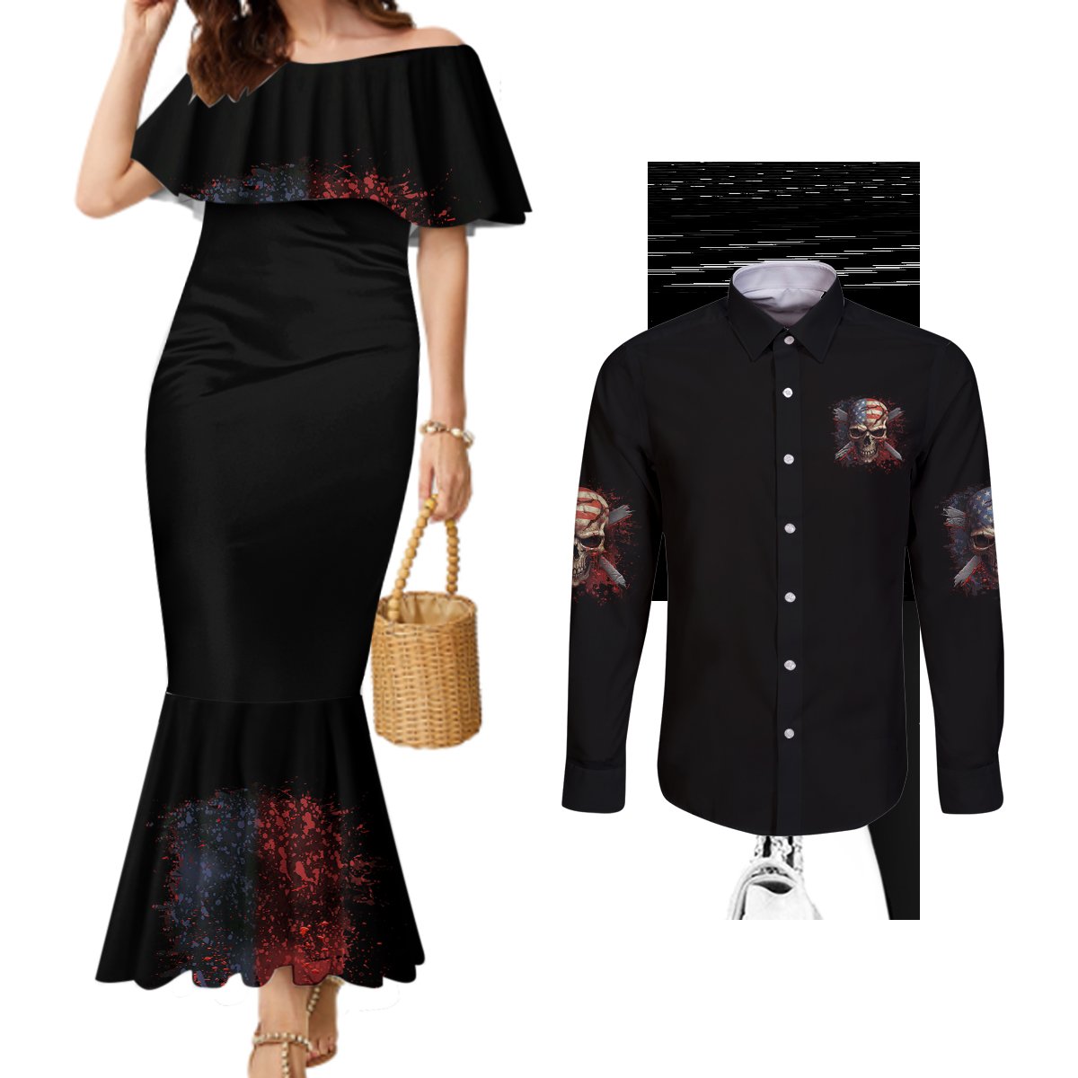 if-karma-doesnt-hit-you-trust-me-i-will-couples-matching-mermaid-dress-and-long-sleeve-button-shirt