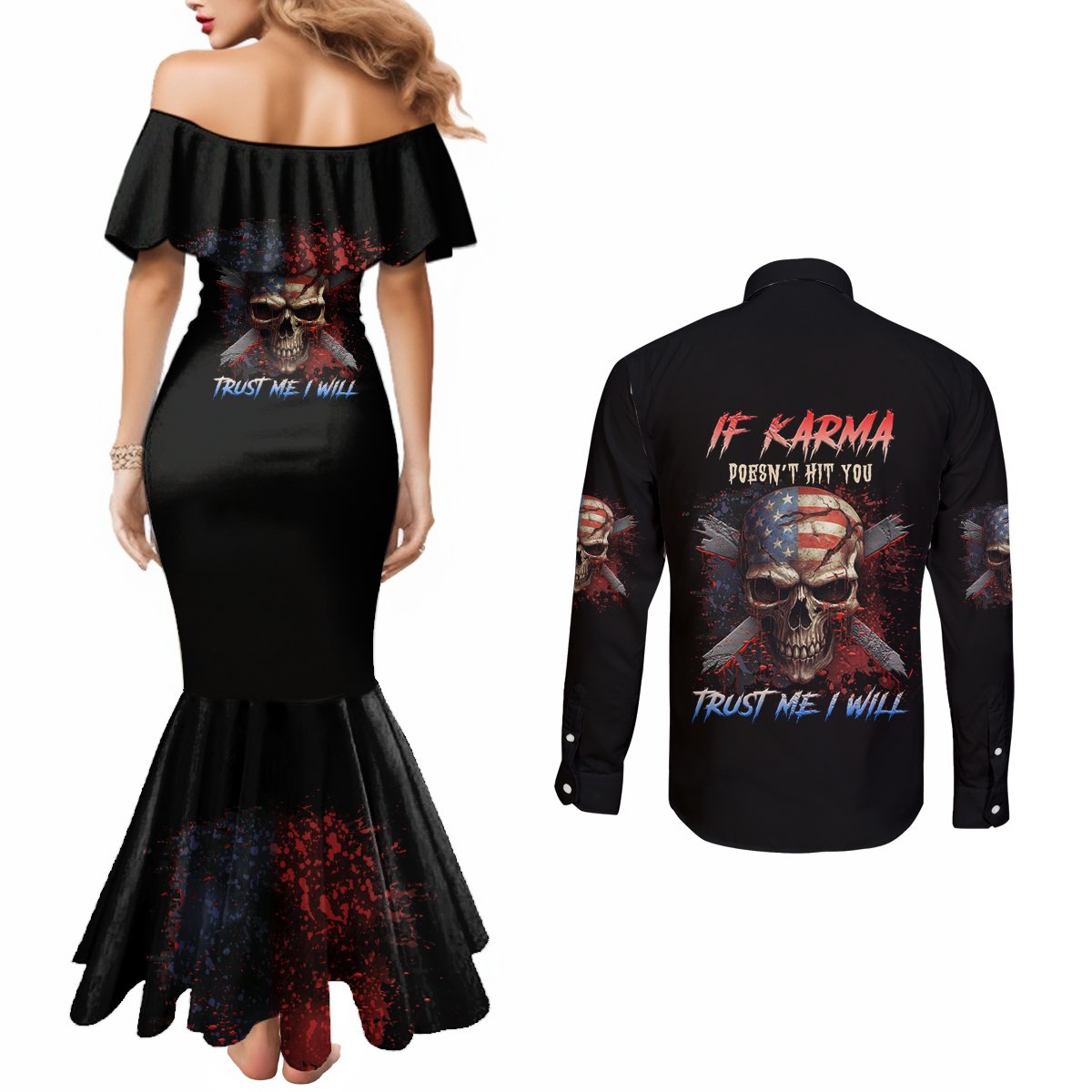 if-karma-doesnt-hit-you-trust-me-i-will-couples-matching-mermaid-dress-and-long-sleeve-button-shirt