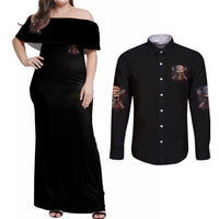 If Karma Doesn't Hit You Trust Me I Will Couples Matching Off Shoulder Maxi Dress and Long Sleeve Button Shirt - Wonder Print Shop