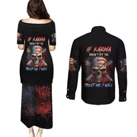 If Karma Doesn't Hit You Trust Me I Will Couples Matching Puletasi Dress and Long Sleeve Button Shirt - Wonder Print Shop