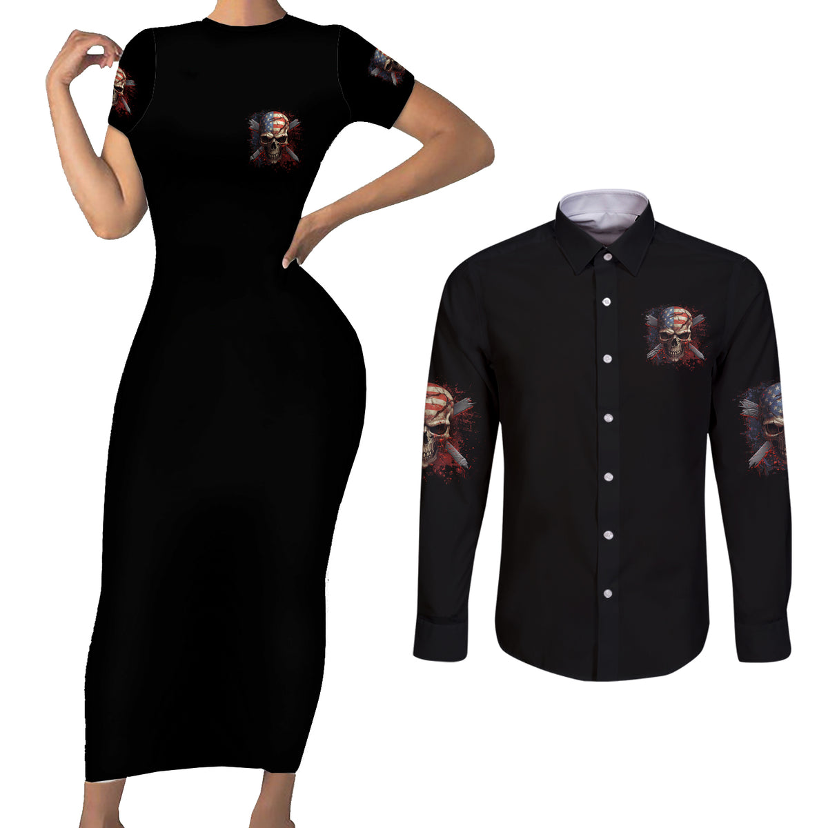 If Karma Doesn't Hit You Trust Me I Will Couples Matching Short Sleeve Bodycon Dress and Long Sleeve Button Shirt - Wonder Print Shop