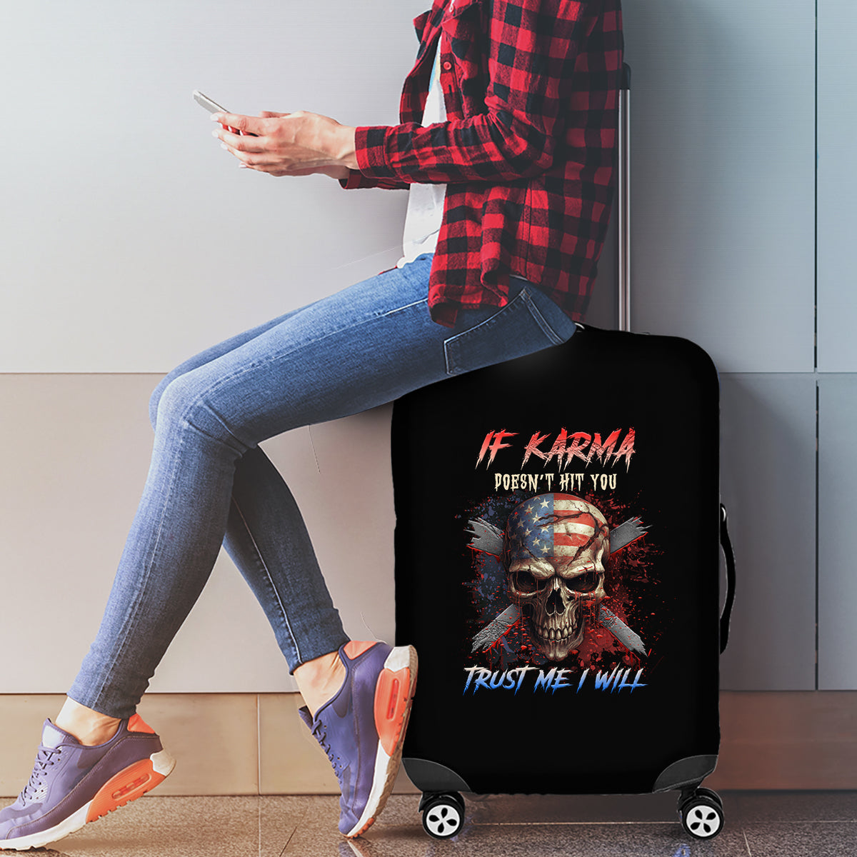 If Karma Doesn't Hit You Trust Me I Will Luggage Cover - Wonder Print Shop