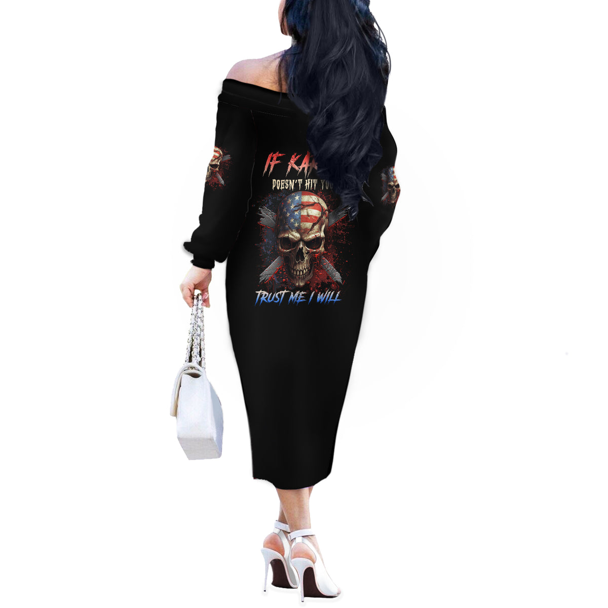 If Karma Doesn't Hit You Trust Me I Will Off The Shoulder Long Sleeve Dress - Wonder Print Shop