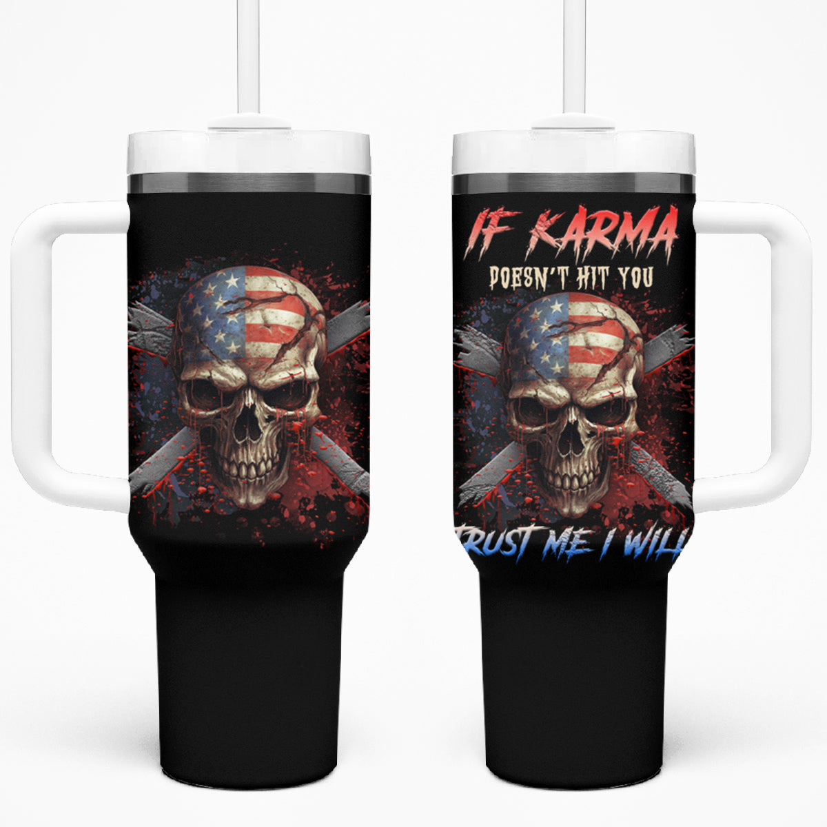 If Karma Doesn't Hit You Trust Me I Will Tumbler With Handle - Wonder Print Shop