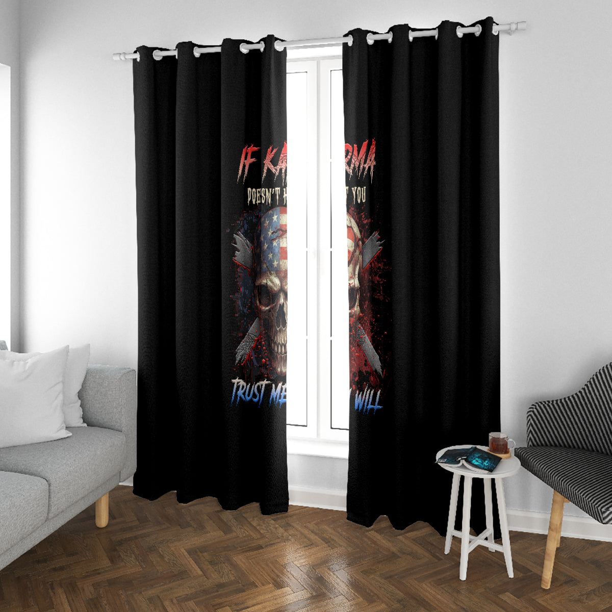 If Karma Doesn't Hit You Trust Me I Will Window Curtain - Wonder Print Shop