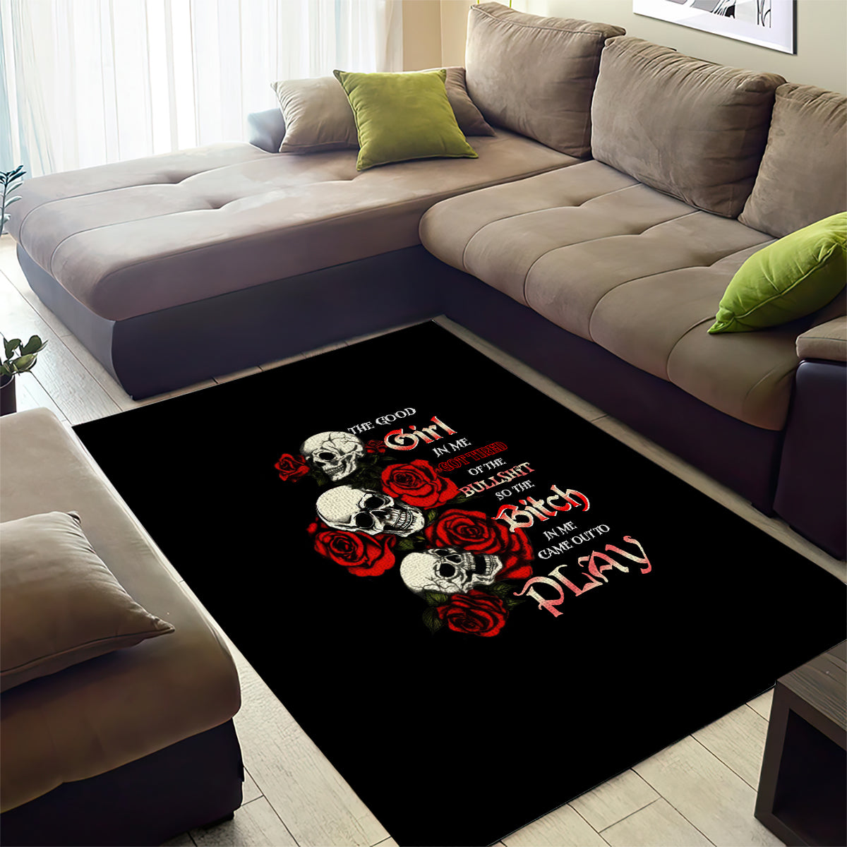 The Good Girl In Me 3 Skulls Rose Vintage Area Rug - Wonder Print Shop