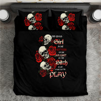 The Good Girl In Me 3 Skulls Rose Vintage Bedding Set - Wonder Print Shop