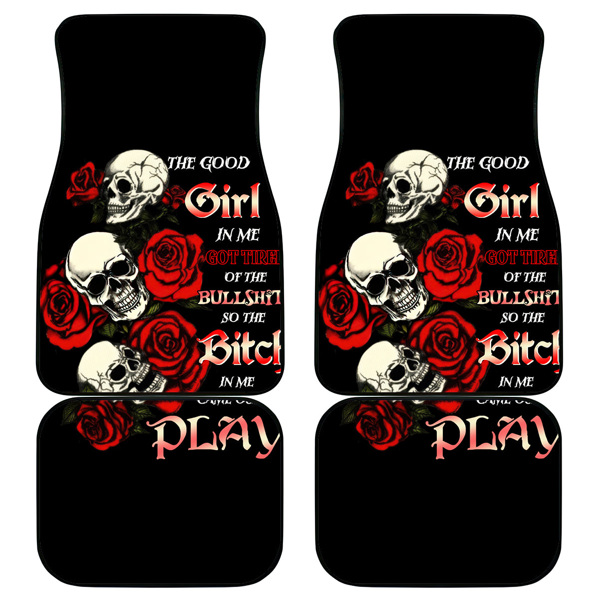 The Good Girl In Me 3 Skulls Rose Vintage Car Mats - Wonder Print Shop