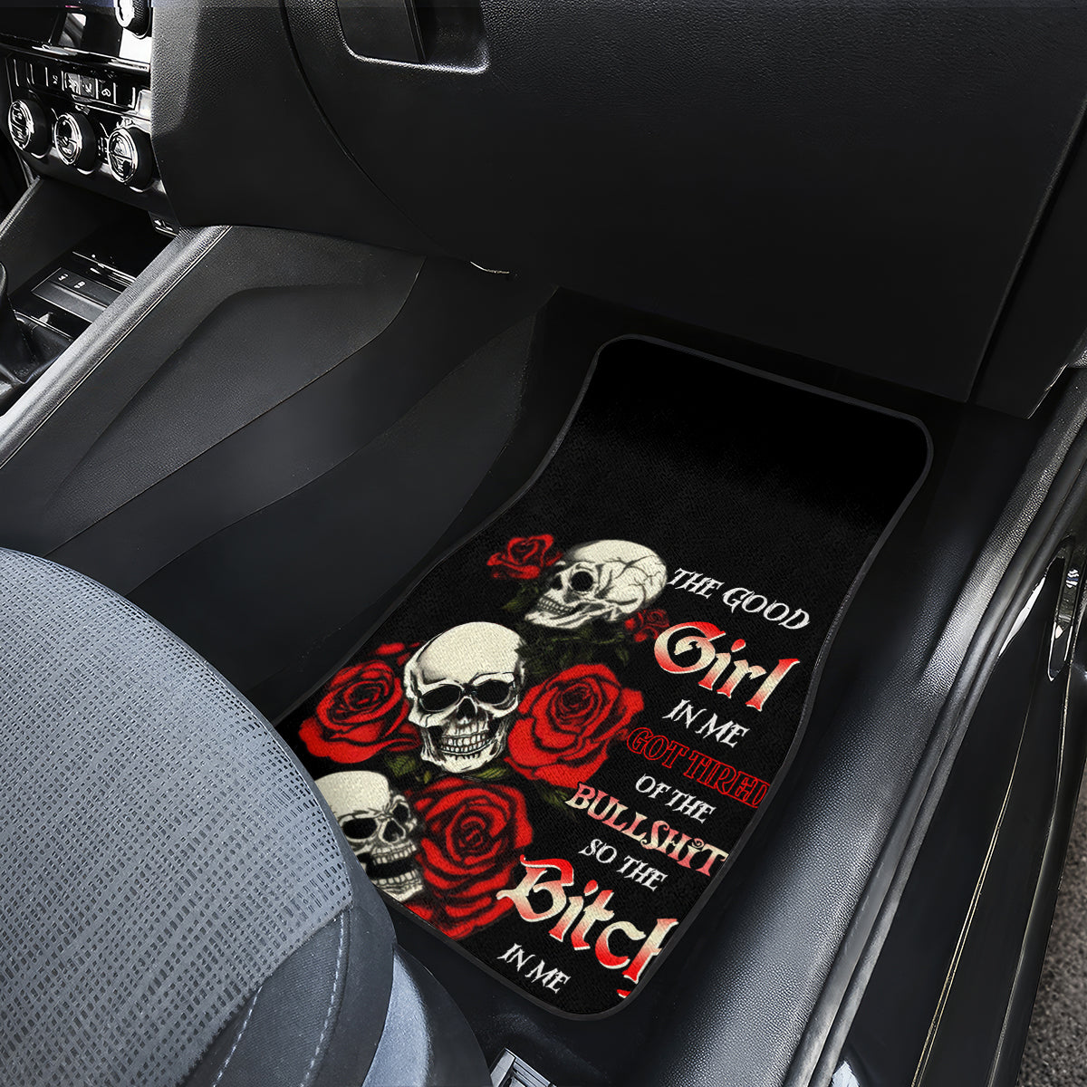 The Good Girl In Me 3 Skulls Rose Vintage Car Mats - Wonder Print Shop