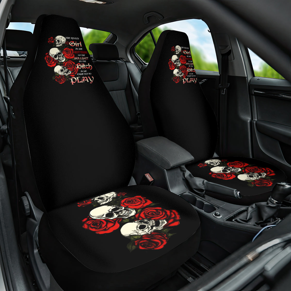 The Good Girl In Me 3 Skulls Rose Vintage Car Seat Cover - Wonder Print Shop