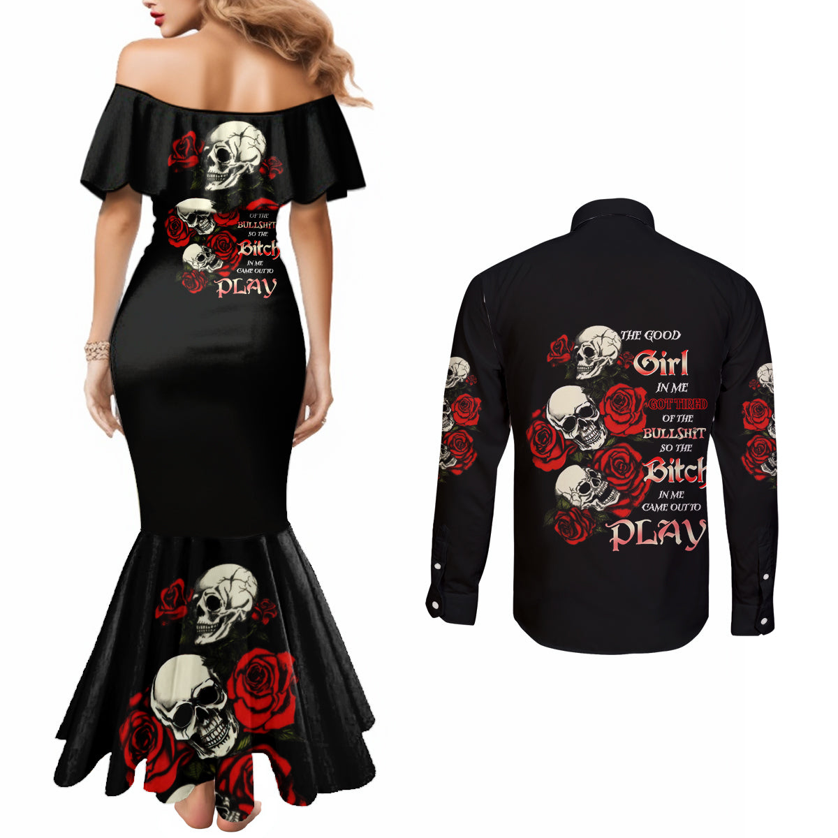 the-good-girl-in-me-3-skulls-rose-vintage-couples-matching-mermaid-dress-and-long-sleeve-button-shirt