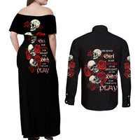 The Good Girl In Me 3 Skulls Rose Vintage Couples Matching Off Shoulder Maxi Dress and Long Sleeve Button Shirt - Wonder Print Shop