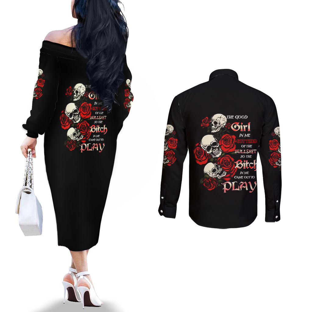 the-good-girl-in-me-3-skulls-rose-vintage-couples-matching-off-the-shoulder-long-sleeve-dress-and-long-sleeve-button-shirt