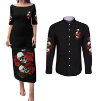 The Good Girl In Me 3 Skulls Rose Vintage Couples Matching Puletasi Dress and Long Sleeve Button Shirt - Wonder Print Shop