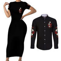 The Good Girl In Me 3 Skulls Rose Vintage Couples Matching Short Sleeve Bodycon Dress and Long Sleeve Button Shirt - Wonder Print Shop