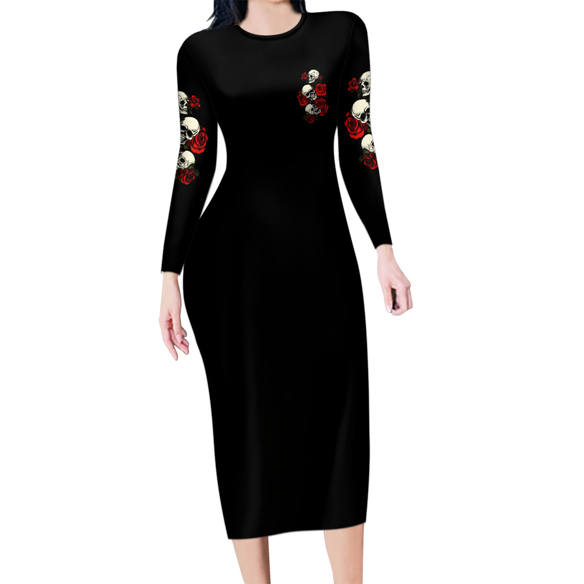 The Good Girl In Me 3 Skulls Rose Vintage Family Matching Long Sleeve Bodycon Dress and Hawaiian Shirt - Wonder Print Shop