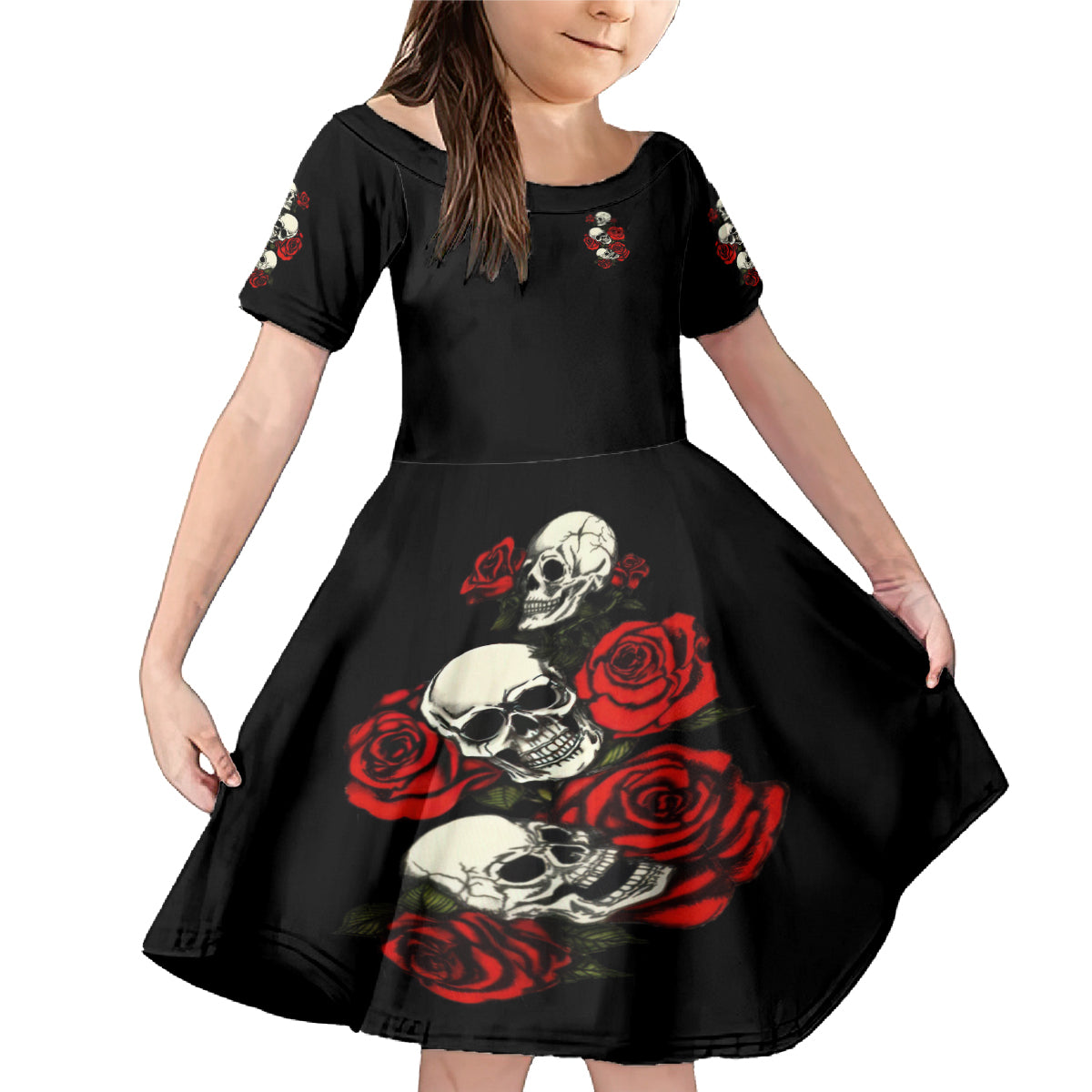 The Good Girl In Me 3 Skulls Rose Vintage Family Matching Mermaid Dress and Hawaiian Shirt - Wonder Print Shop