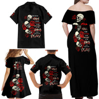 The Good Girl In Me 3 Skulls Rose Vintage Family Matching Off Shoulder Maxi Dress and Hawaiian Shirt - Wonder Print Shop