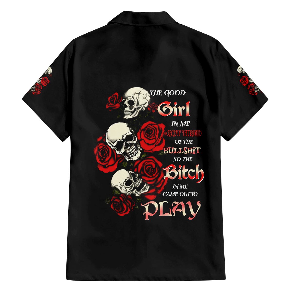 The Good Girl In Me 3 Skulls Rose Vintage Family Matching Off Shoulder Maxi Dress and Hawaiian Shirt - Wonder Print Shop