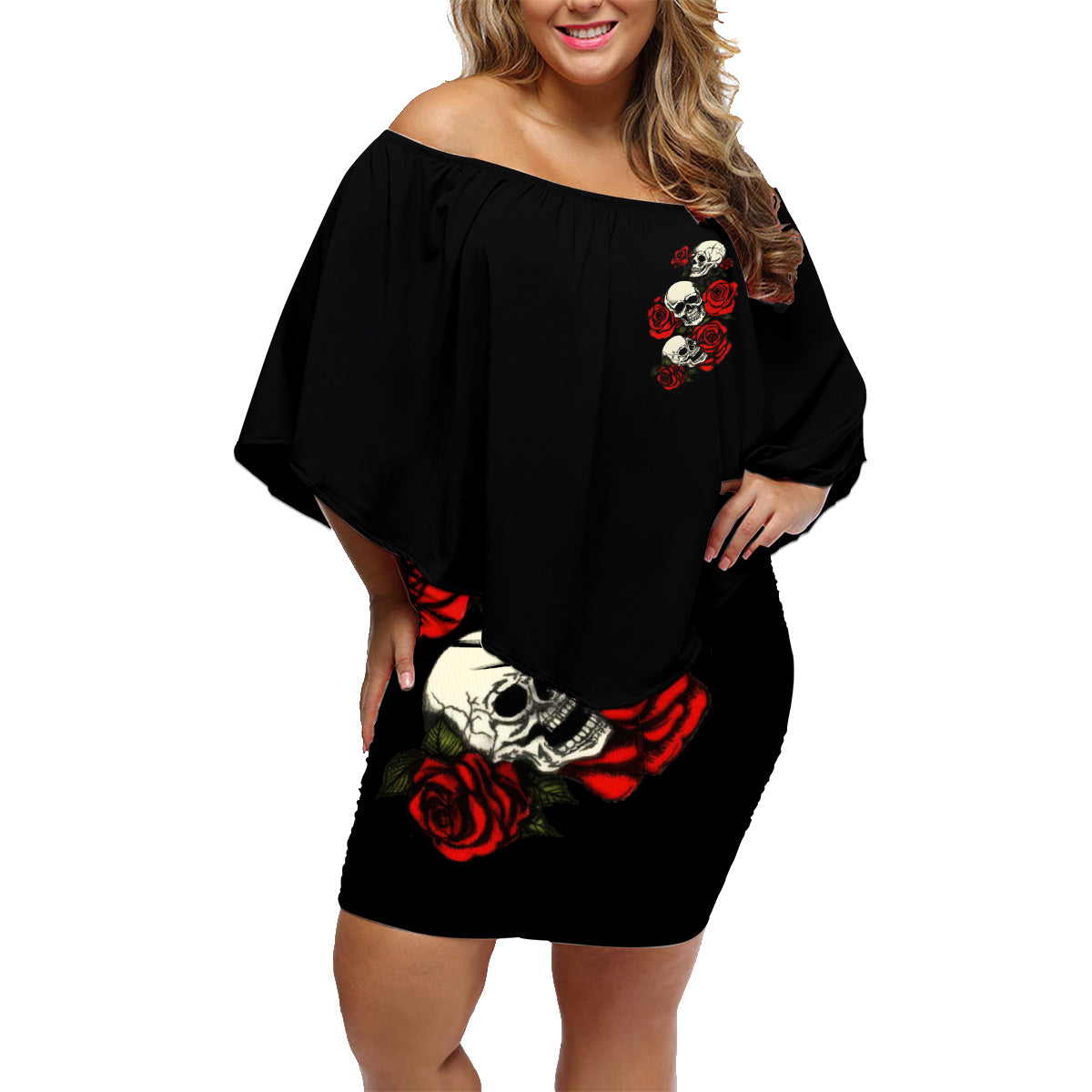 The Good Girl In Me 3 Skulls Rose Vintage Family Matching Off Shoulder Short Dress and Hawaiian Shirt - Wonder Print Shop