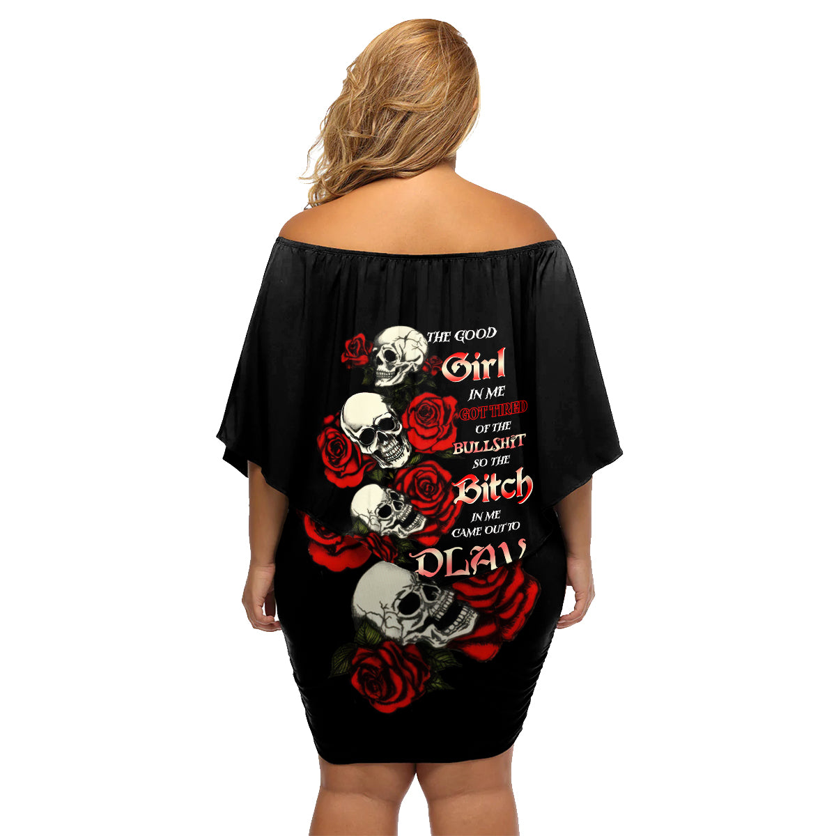 The Good Girl In Me 3 Skulls Rose Vintage Family Matching Off Shoulder Short Dress and Hawaiian Shirt - Wonder Print Shop