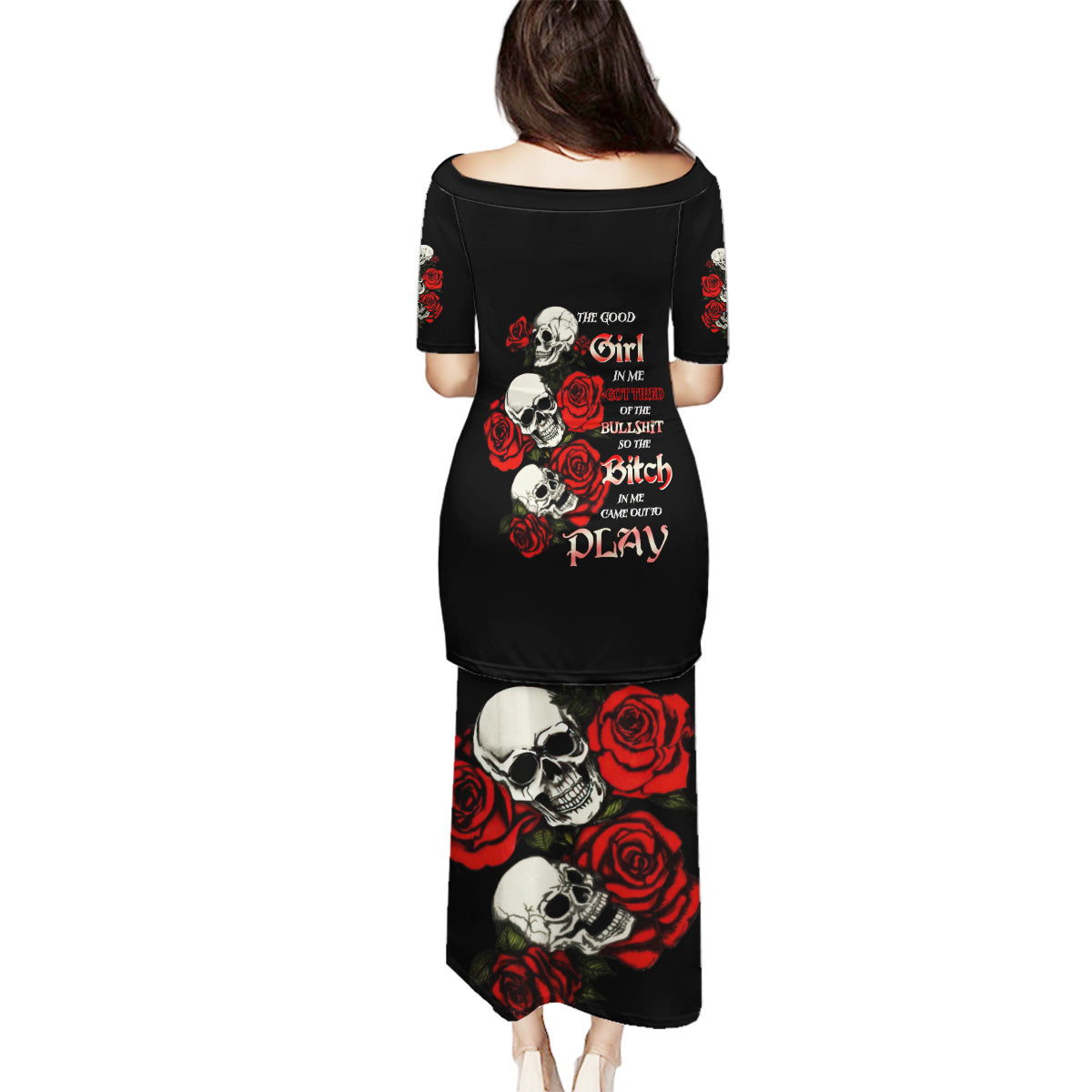The Good Girl In Me 3 Skulls Rose Vintage Family Matching Puletasi Dress and Hawaiian Shirt - Wonder Print Shop