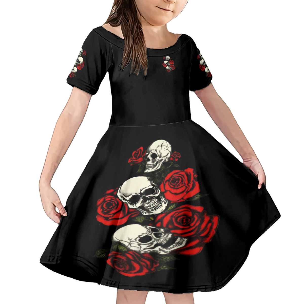 The Good Girl In Me 3 Skulls Rose Vintage Family Matching Short Sleeve Bodycon Dress and Hawaiian Shirt - Wonder Print Shop