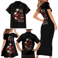 The Good Girl In Me 3 Skulls Rose Vintage Family Matching Short Sleeve Bodycon Dress and Hawaiian Shirt - Wonder Print Shop