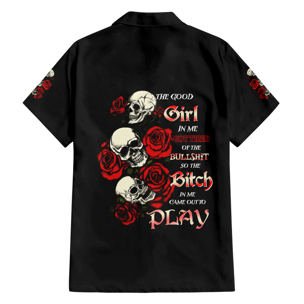 The Good Girl In Me 3 Skulls Rose Vintage Family Matching Short Sleeve Bodycon Dress and Hawaiian Shirt - Wonder Print Shop