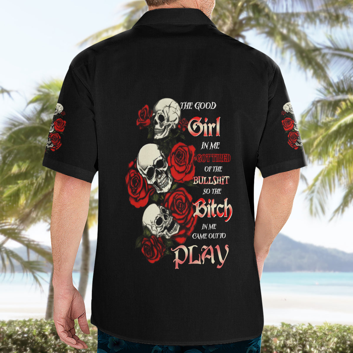 The Good Girl In Me 3 Skulls Rose Vintage Hawaiian Shirt - Wonder Print Shop