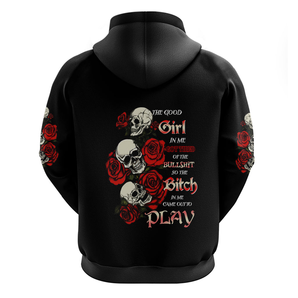 The Good Girl In Me 3 Skulls Rose Vintage Hoodie - Wonder Print Shop