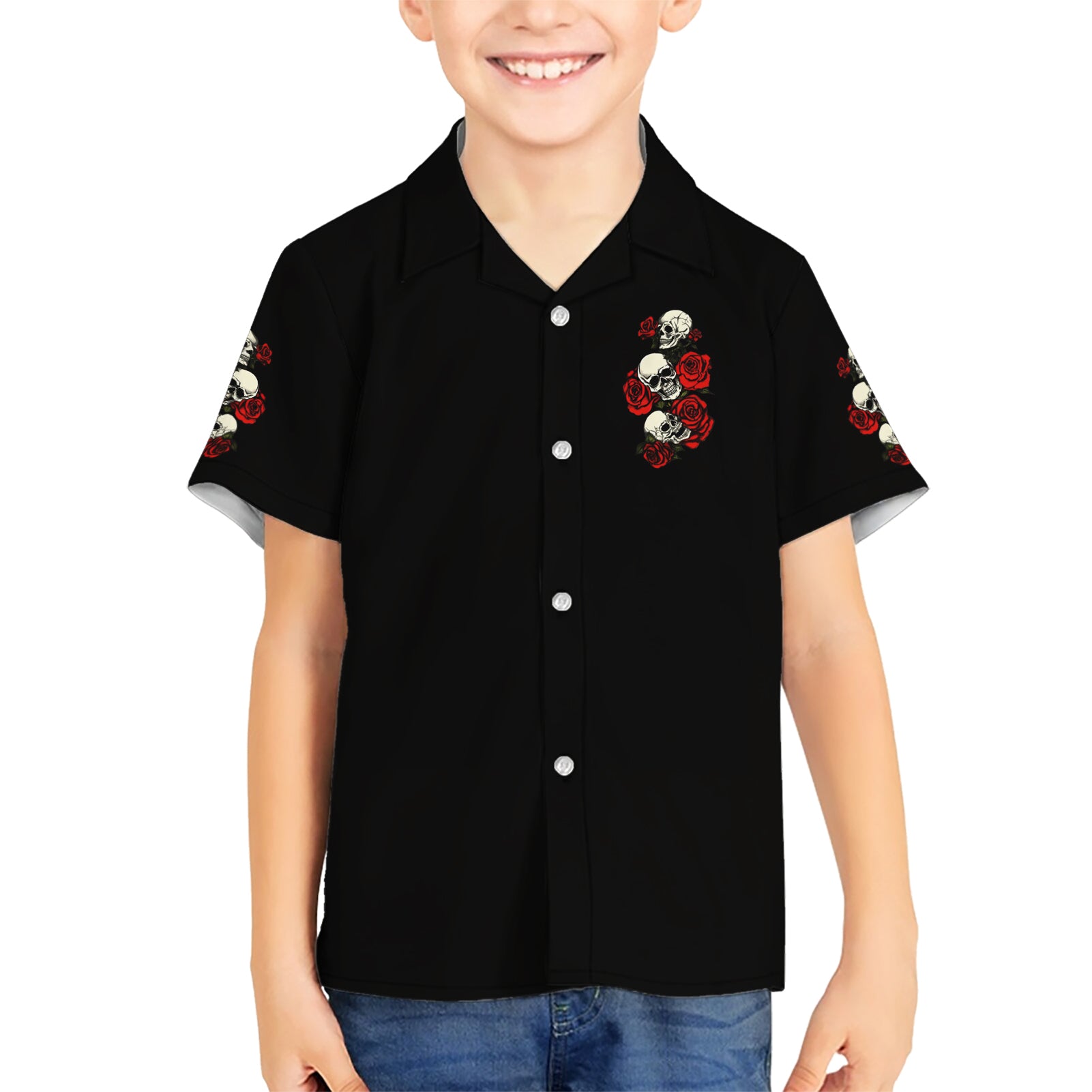 The Good Girl In Me 3 Skulls Rose Vintage Kid Hawaiian Shirt - Wonder Print Shop