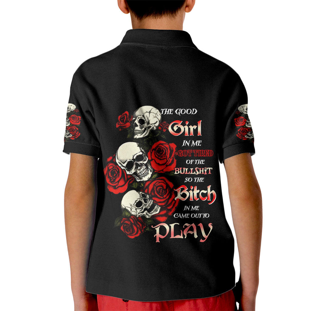 The Good Girl In Me 3 Skulls Rose Vintage Kid Polo Shirt - Wonder Print Shop