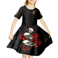 The Good Girl In Me 3 Skulls Rose Vintage Kid Short Sleeve Dress - Wonder Print Shop