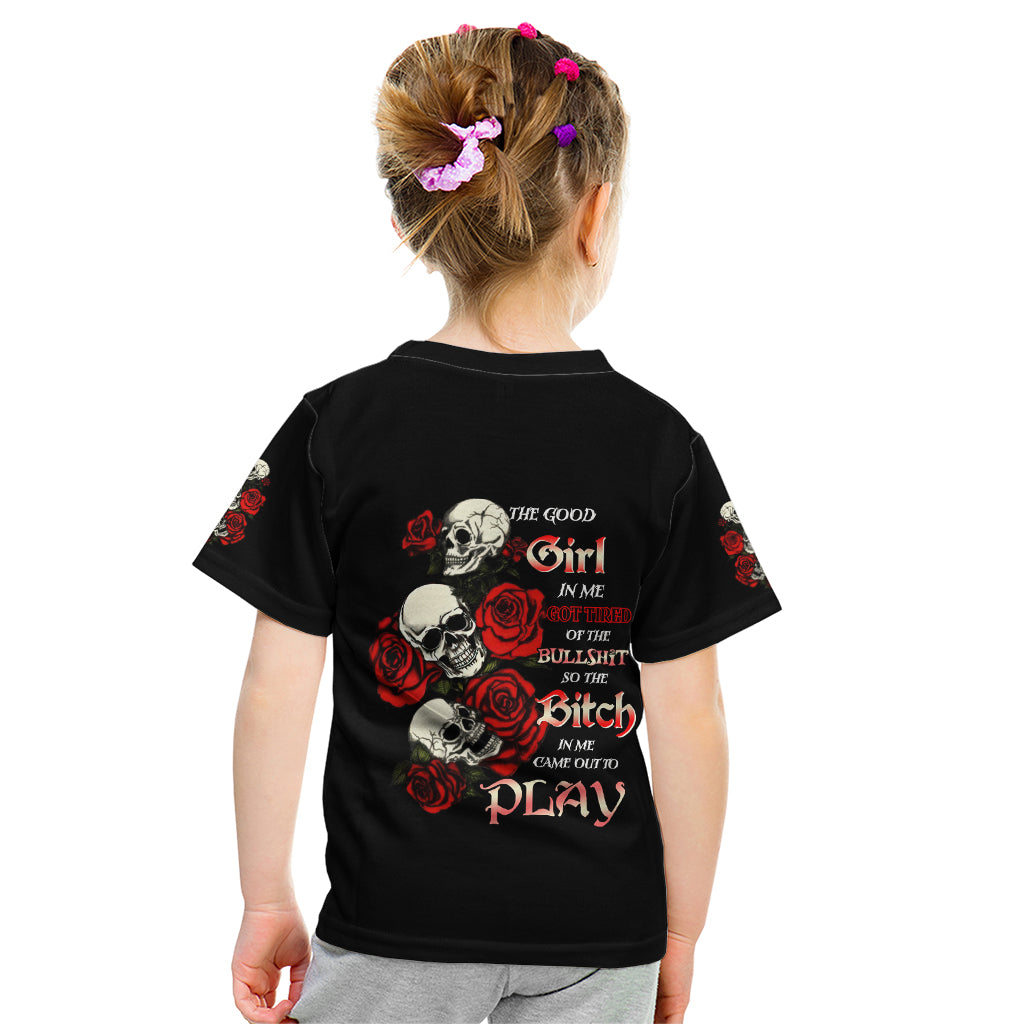 The Good Girl In Me 3 Skulls Rose Vintage Kid T Shirt - Wonder Print Shop