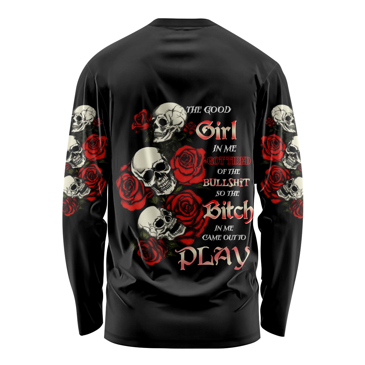 The Good Girl In Me 3 Skulls Rose Vintage Long Sleeve Shirt - Wonder Print Shop