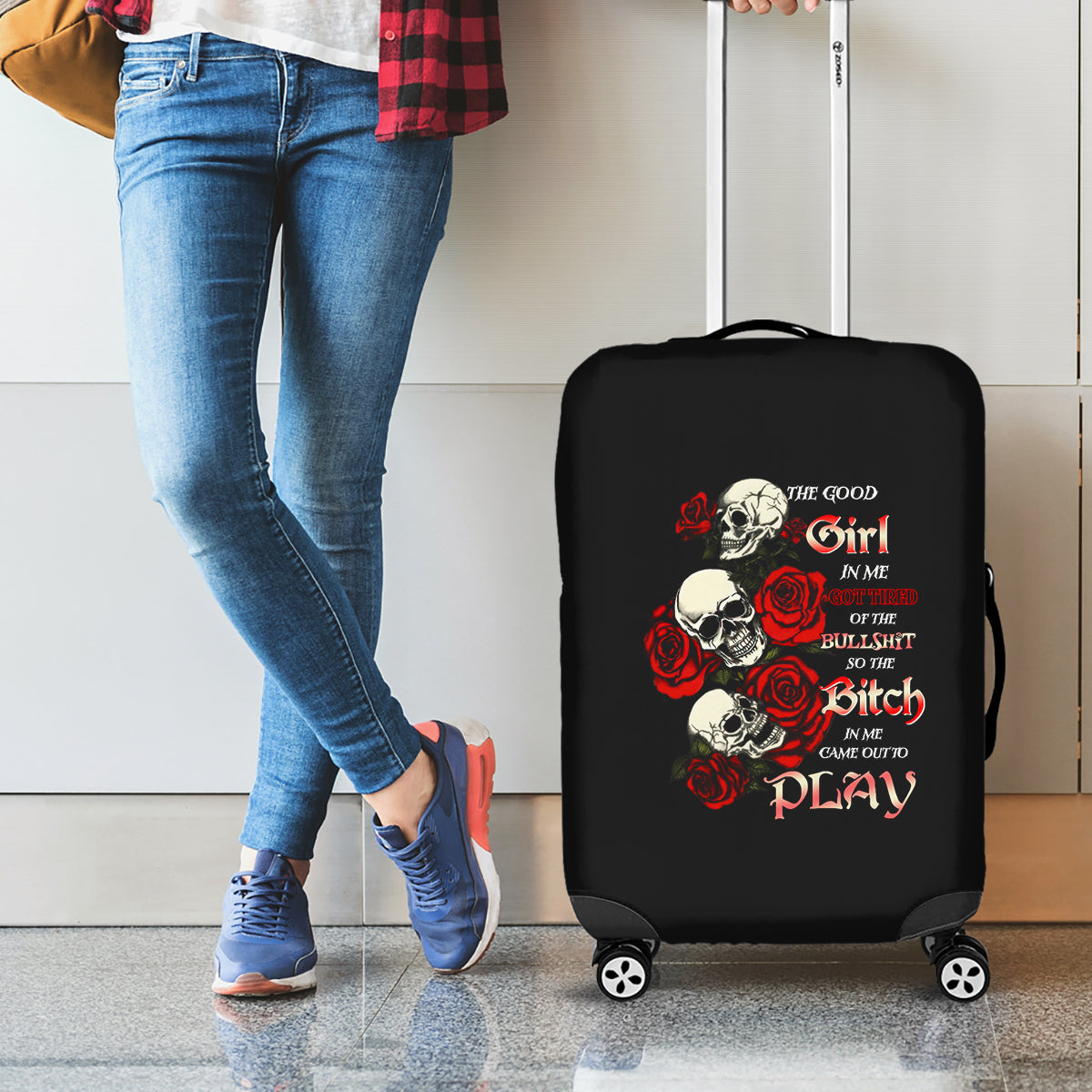 The Good Girl In Me 3 Skulls Rose Vintage Luggage Cover - Wonder Print Shop