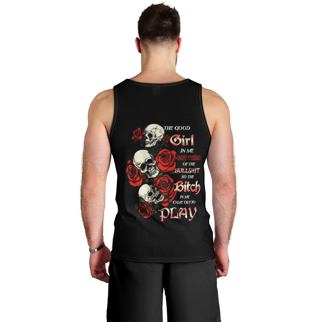 The Good Girl In Me 3 Skulls Rose Vintage Men Tank Top - Wonder Print Shop