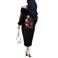 The Good Girl In Me 3 Skulls Rose Vintage Off The Shoulder Long Sleeve Dress - Wonder Print Shop