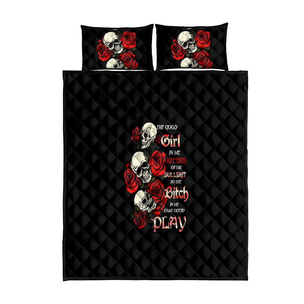 The Good Girl In Me 3 Skulls Rose Vintage Quilt Bed Set - Wonder Print Shop