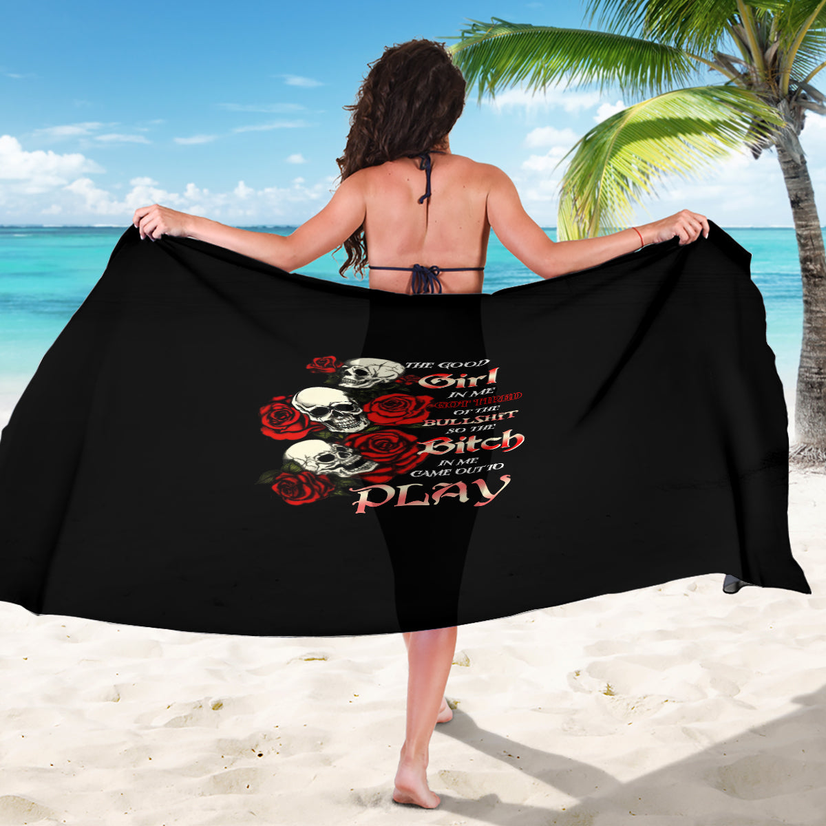 The Good Girl In Me 3 Skulls Rose Vintage Sarong - Wonder Print Shop