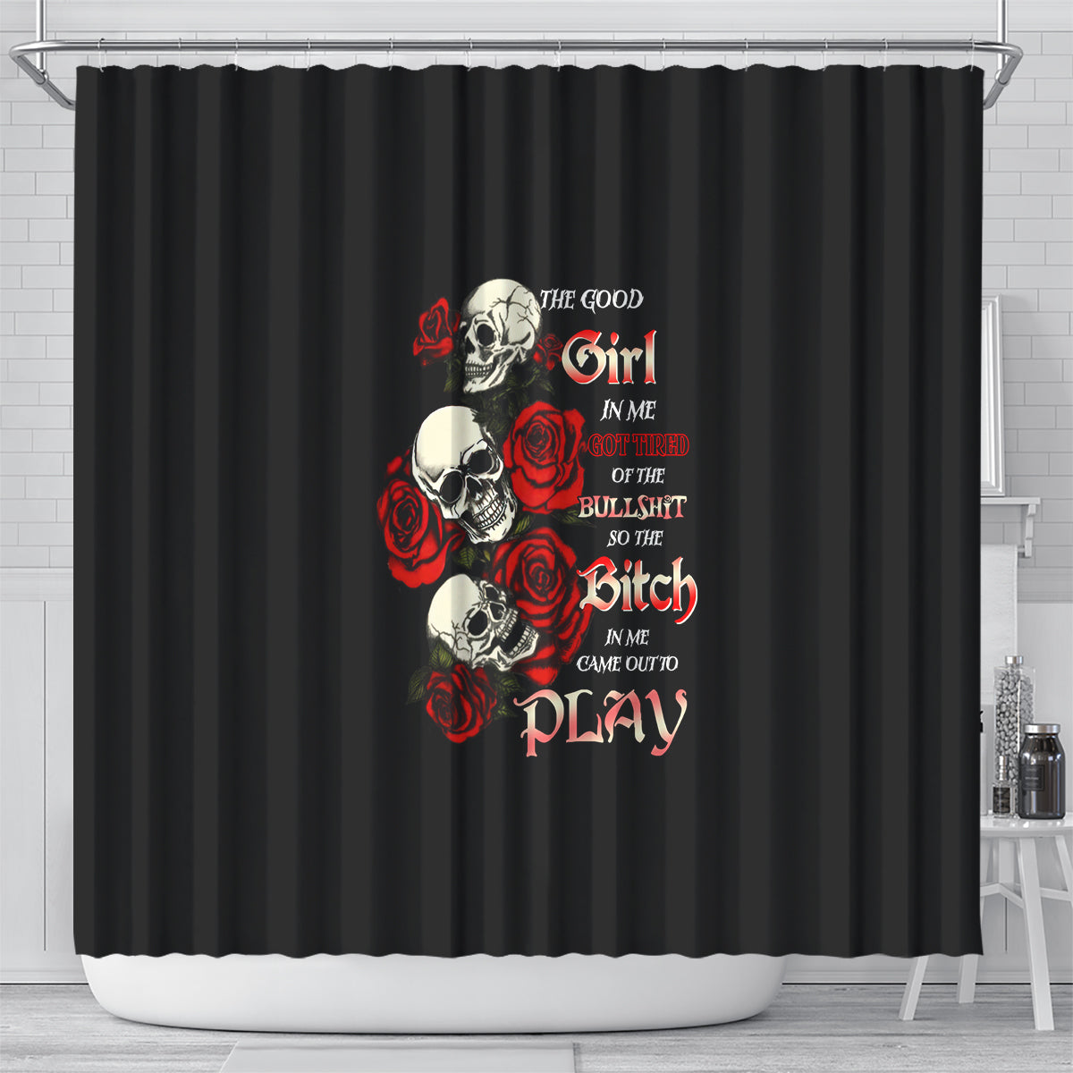 the-good-girl-in-me-3-skulls-rose-vintage-shower-curtain