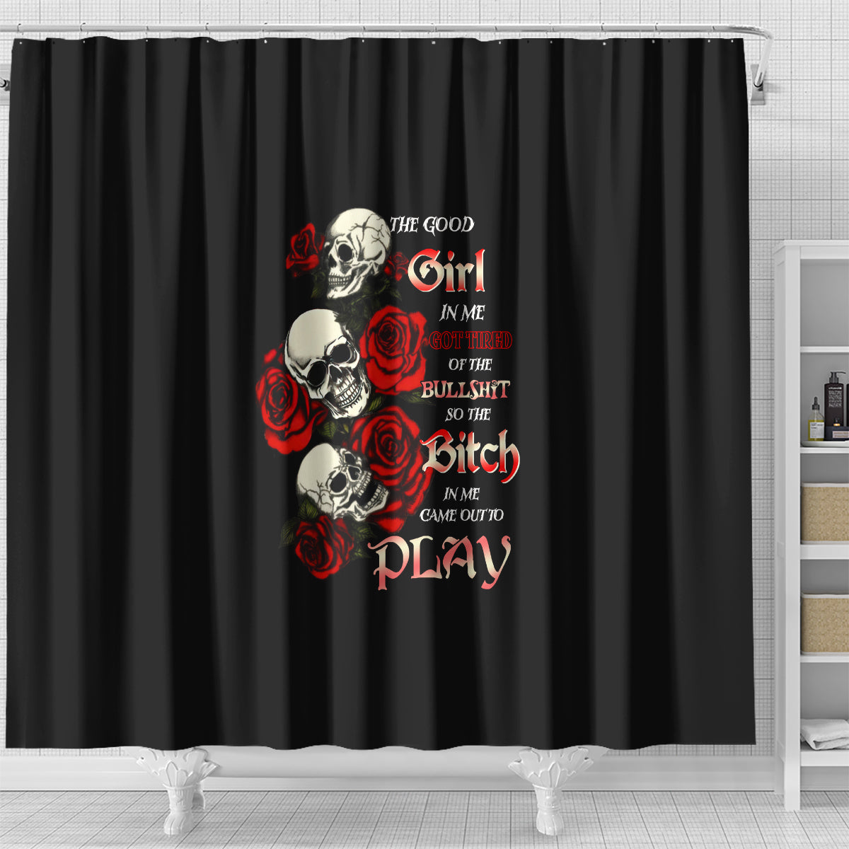 the-good-girl-in-me-3-skulls-rose-vintage-shower-curtain