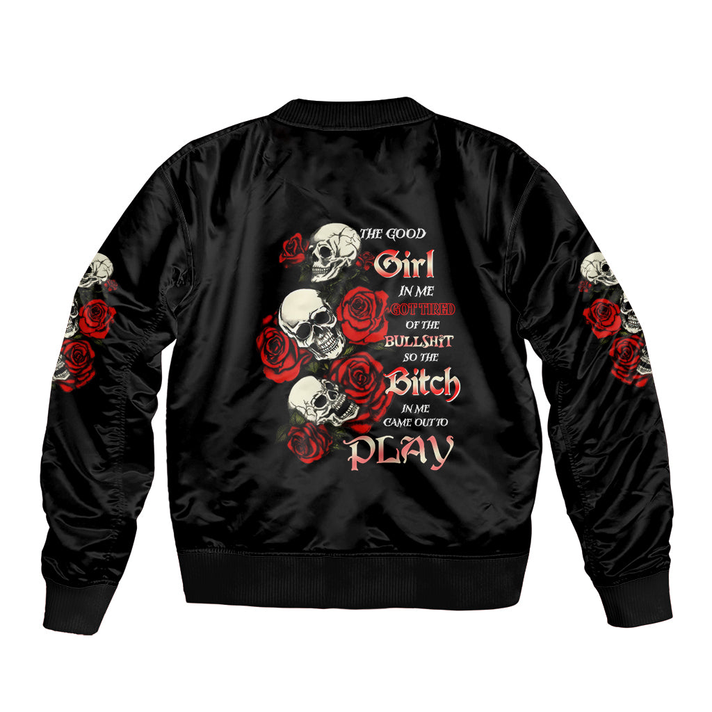The Good Girl In Me 3 Skulls Rose Vintage Sleeve Zip Bomber Jacket - Wonder Print Shop