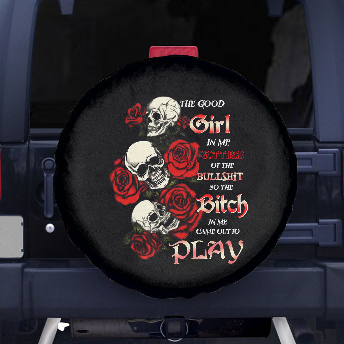 The Good Girl In Me 3 Skulls Rose Vintage Spare Tire Cover - Wonder Print Shop
