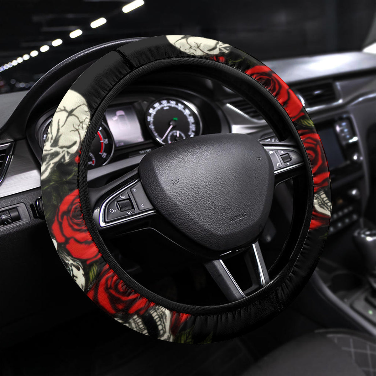 The Good Girl In Me 3 Skulls Rose Vintage Steering Wheel Cover - Wonder Print Shop
